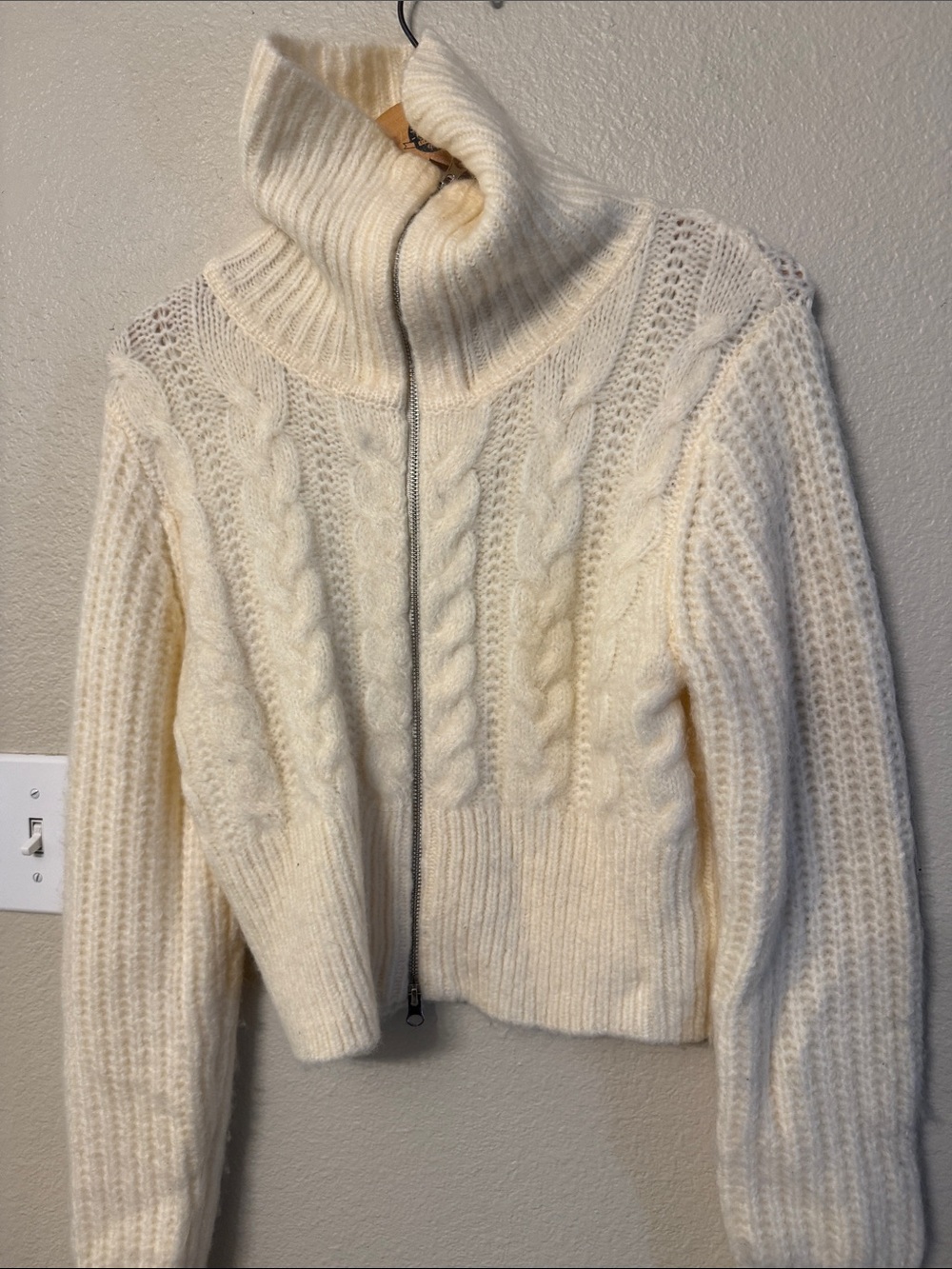 Universal Thread Cream Cable Knit Zip Turtleneck Sweater